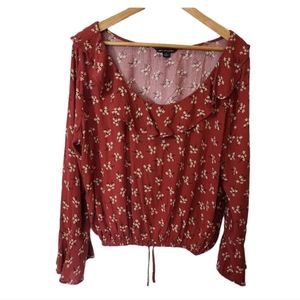 American Eagle Outfitters Women's Ruffle Floral Boho Bell Sleeve Blouse